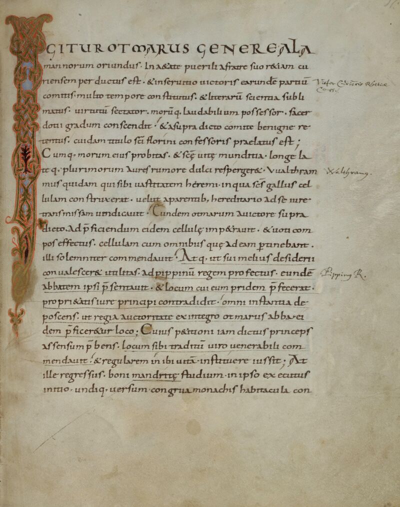 Die älteste erhaltene Abschrift der Lebensgeschichte des heiligen Otmar in der Fassung des Walahfrid Strabo, um 890–900 (Stiftsbibliothek St.Gallen, Cod. Sang. 562, S. 97)